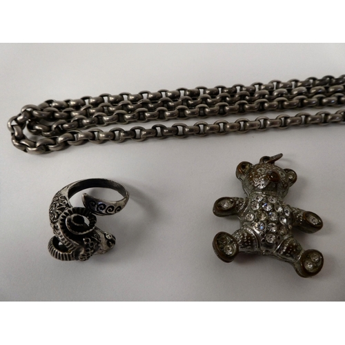 77 - Silver, white metal and other jewellery: to include a curb link watch chain with T-bar and pendant&n... 