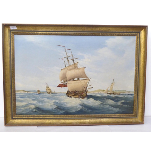 87 - John Bentham-Dinsdale - 'Beating to Windward'  oil on canvas  bears a signature & dated '71, sig... 