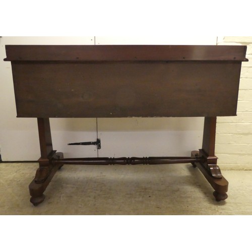 353 - A William IV mahogany desk, the top with a gallery, over five drawers, raised on opposing pillar upr... 