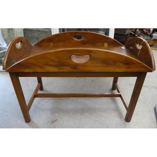 33 - Small furniture: to include a modern yewwood butler's tray design coffee table, raised on square leg... 