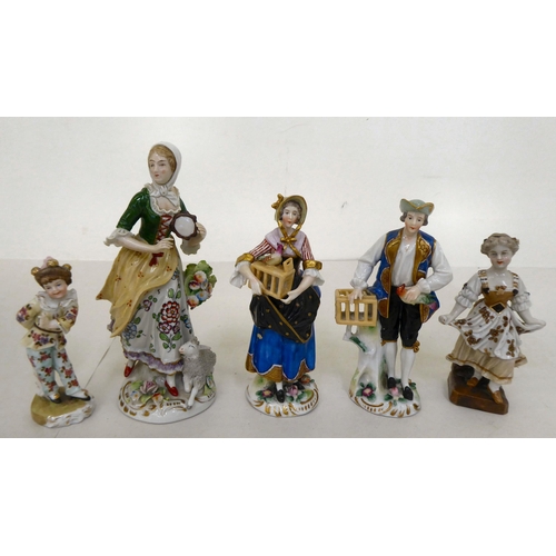 320 - Five early 20thC European porcelain figures, wearing period costume  largest 6.5