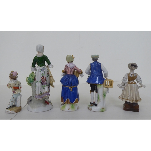 320 - Five early 20thC European porcelain figures, wearing period costume  largest 6.5