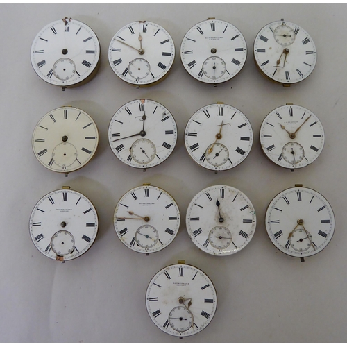 108 - Twelve similar pocket watch movements, faced by Roman dials, incorporating subsidiary seconds: to in... 