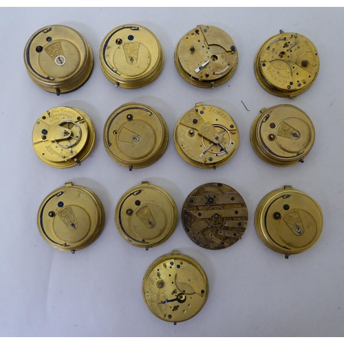 108 - Twelve similar pocket watch movements, faced by Roman dials, incorporating subsidiary seconds: to in... 