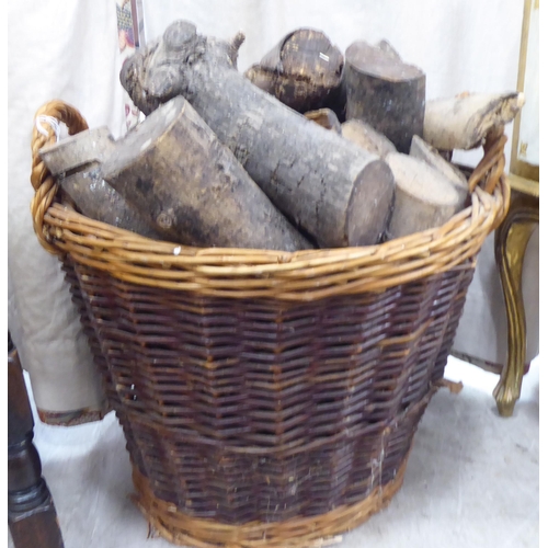 118 - A modern two-tone, woven cane, twin handled log basket, with logs  20