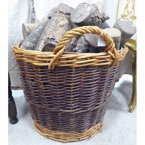 118 - A modern two-tone, woven cane, twin handled log basket, with logs  20