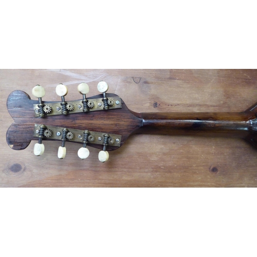 142 - A mandolin, the case with decoratively inlaid mother-of-pearl ornament, in a carrying case