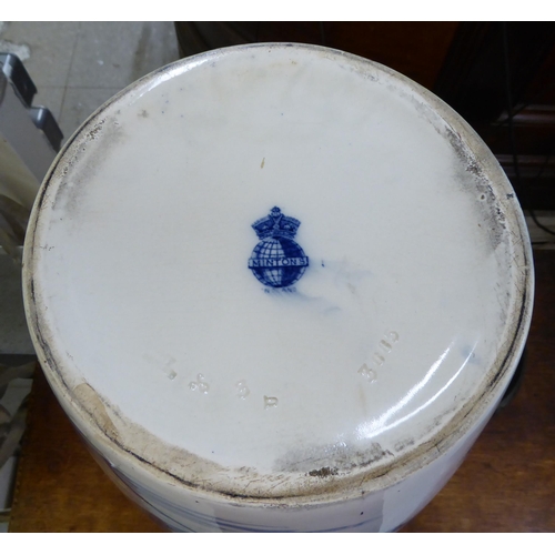 153 - A late Victorian Minton china vase, decorated in blue and white with birds and trees  24