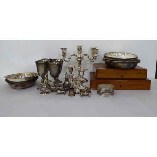 160 - Silver plated tableware: to include serving items; and six goblets