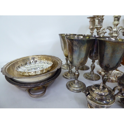 160 - Silver plated tableware: to include serving items; and six goblets