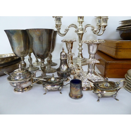 160 - Silver plated tableware: to include serving items; and six goblets