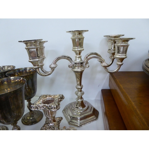 160 - Silver plated tableware: to include serving items; and six goblets