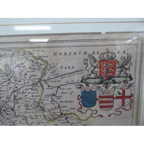 17 - A 17thC map of Cumbria with crests and title box  17