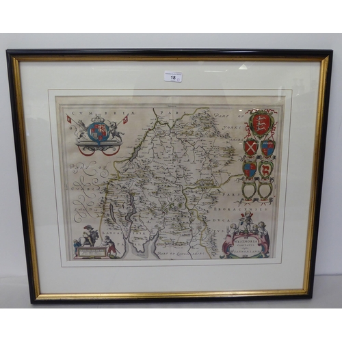 18 - A 17thC map of Westmorland with crests and title box  17