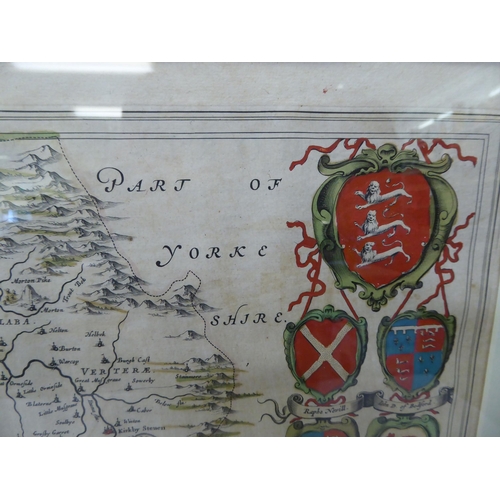 18 - A 17thC map of Westmorland with crests and title box  17