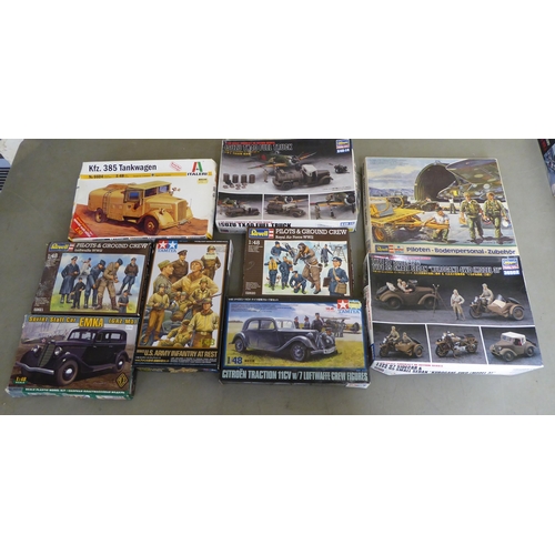 181 - 1/48 scale model kits: to include by Hasegawa, a Jeep Willys MB; and a German 20mm Flakvierling 38 b... 