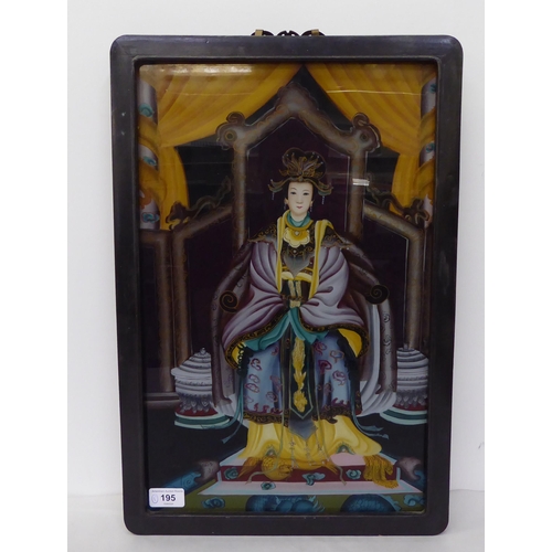 195 - Early/mid Oriental School - a figure of authority  reverse painted on glass  12