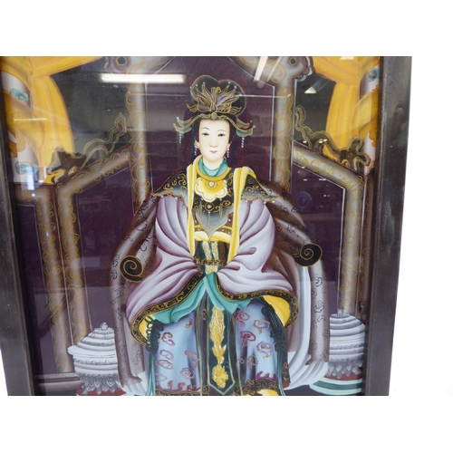 195 - Early/mid Oriental School - a figure of authority  reverse painted on glass  12