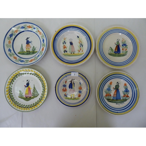 2 - Six items of Quimper and similar pottery, mainly plates  9