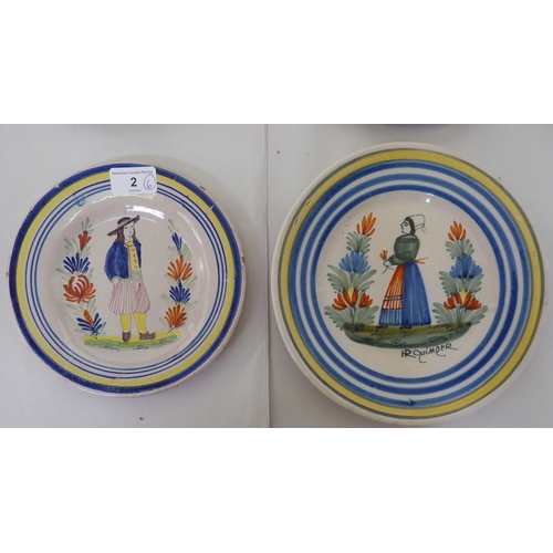 2 - Six items of Quimper and similar pottery, mainly plates  9