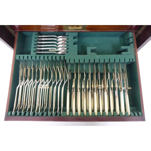 274 - An incomplete canteen of Kings pattern cutlery and flatware, in a fitted mahogany, four section tabl... 