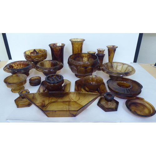 278 - Art Deco inspired amber tinted smoky effect glass tableware