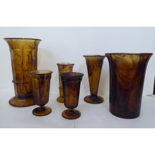 278 - Art Deco inspired amber tinted smoky effect glass tableware