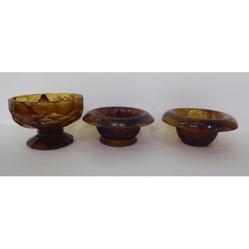 278 - Art Deco inspired amber tinted smoky effect glass tableware