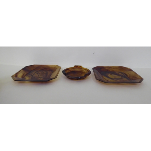 278 - Art Deco inspired amber tinted smoky effect glass tableware