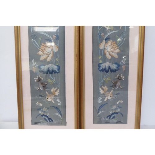 297 - Three dissimilar Chinese fabric embroidered panels  largest 6