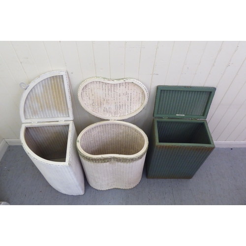 311 - Small Lloyd Loom Furniture: to include a kidney shaped, white painted linen bin with a hinged lid  2... 