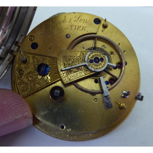 34 - A late Victorian silver cased pocket watch, faced by a white enamel Roman dial, on a silver curb lin... 