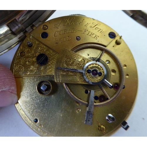 34 - A late Victorian silver cased pocket watch, faced by a white enamel Roman dial, on a silver curb lin... 