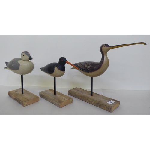 342 - Three carved and painted wooden decoy birds  largest 11