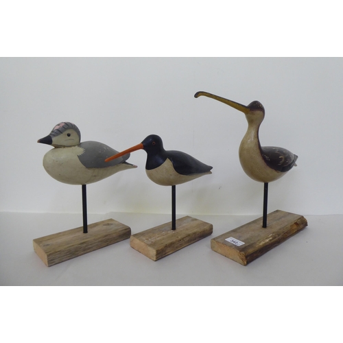 342 - Three carved and painted wooden decoy birds  largest 11