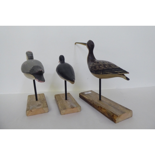 342 - Three carved and painted wooden decoy birds  largest 11