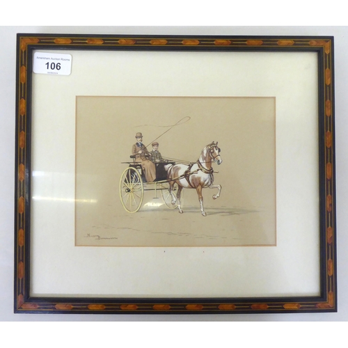 345 - Ninetta Butterworth - a gentleman and a boy in a horse drawn carriage  watercolour  bears a signatur... 