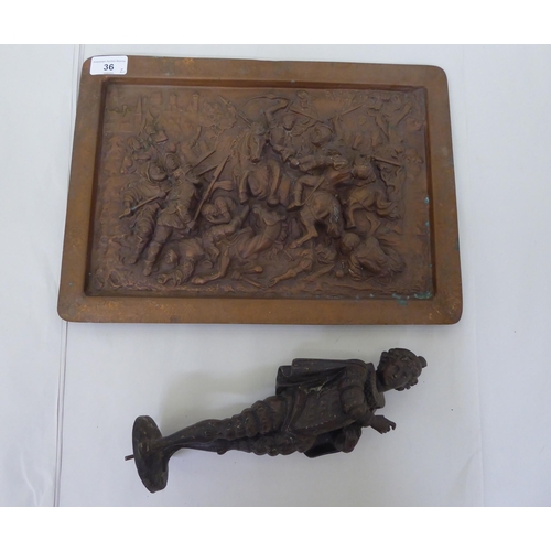 36 - A Continental copper plaque, embossed in high relief with a Medieval battle scene  11