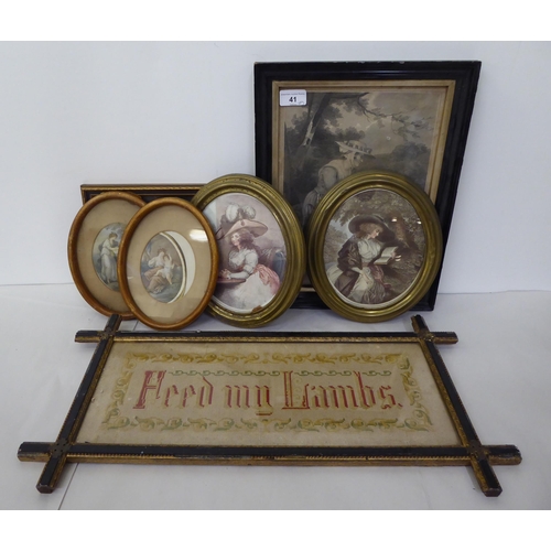 41 - Framed pictures: to include a 19thC steel engraving 'Calculation'  12