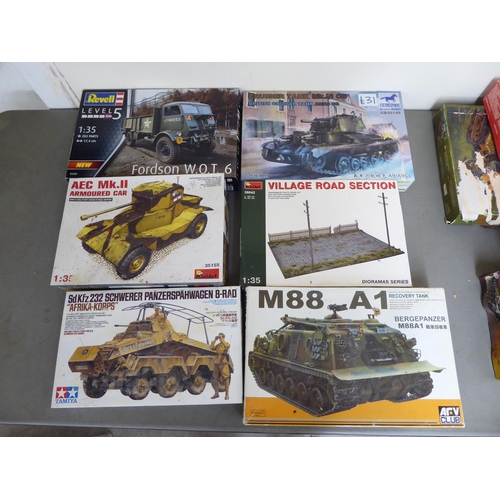 82 - 1/35 scale model kits: to include by Revell, a Fordson WOT6; and a Sd.Kfz.232 Schwerer Panzerapahwag... 