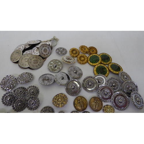 89 - Buttons: to include a set of four gilt metal examples with yellow and green enamelled decoration