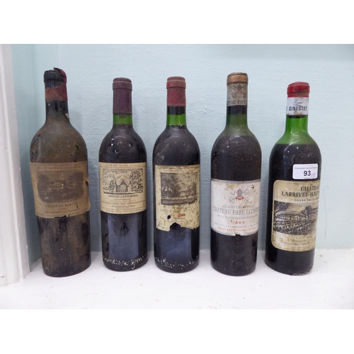 93 - Five bottles of wine: to include a 1933 Chateau Lafite