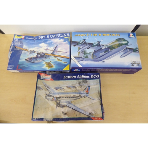 76 - 1/48 scale model kits: to include by Italeri, a Lockheed C-130 H Hercules; and a Supermarine Spitfir... 