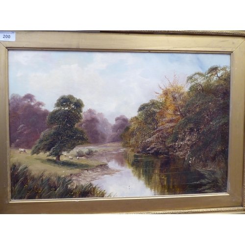 150 - Clifford Roberts - a riverscape with grazing sheep in a woodland setting  oil on canvas  bears a sig... 