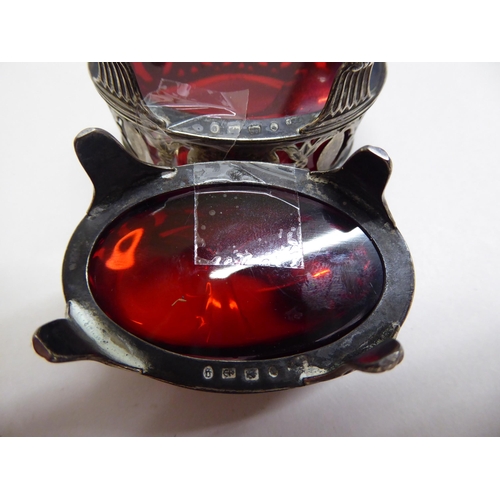 1 - Silver collectables: to include a pair of pierced oval salts with cranberry coloured glass liners&nb... 