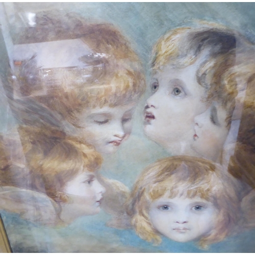 104 - A version of 'Heads of Angels' by Sir Joshua Reynolds  - amateur hand  watercolour  17