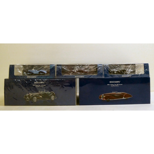 112 - Minichamps Mullin diecast model vehicles: to include a 1931 Bugatti Type 54 Roadster; and a 1937 Del... 