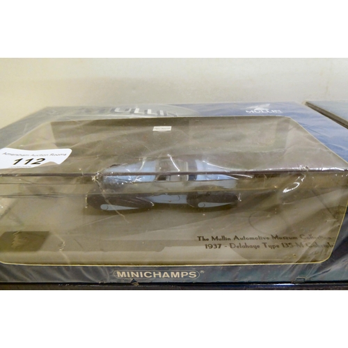 112 - Minichamps Mullin diecast model vehicles: to include a 1931 Bugatti Type 54 Roadster; and a 1937 Del... 