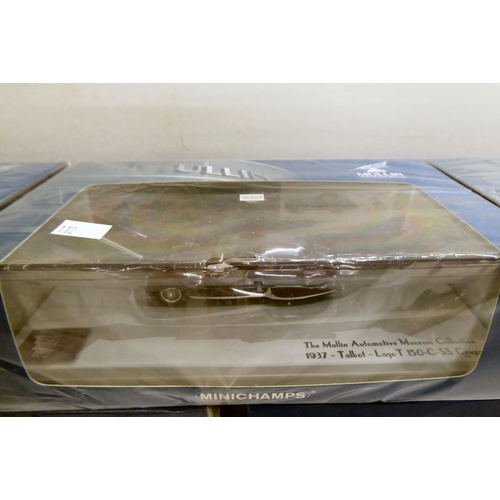 112 - Minichamps Mullin diecast model vehicles: to include a 1931 Bugatti Type 54 Roadster; and a 1937 Del... 