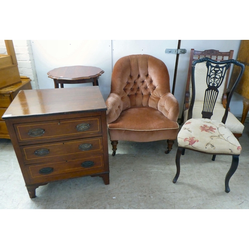 118 - Five items of mainly Edwardian period furniture: to include a string inlaid, mahogany three drawer d... 